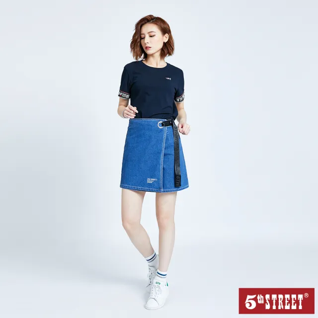 【5th STREET】雙11 女裝 短裙 牛仔短裙 丹寧 牛仔 片裙 棉質 深藍(980026)