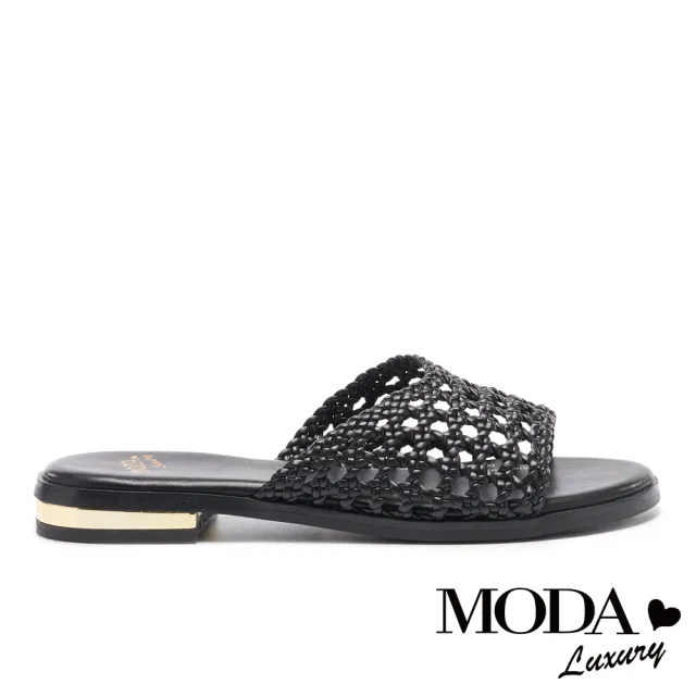【MODA Luxury】簡約時尚清新編織低跟拖鞋(黑)