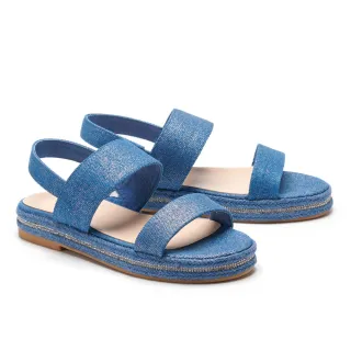 【MODA Luxury】簡潔亮麗水鑽編織條造型牛皮厚底涼鞋(藍)