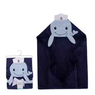 【Luvable Friends 甜蜜寶貝】100% 純棉嬰幼兒動物造型連帽浴巾/包巾_藍色鯨魚(LF00346)