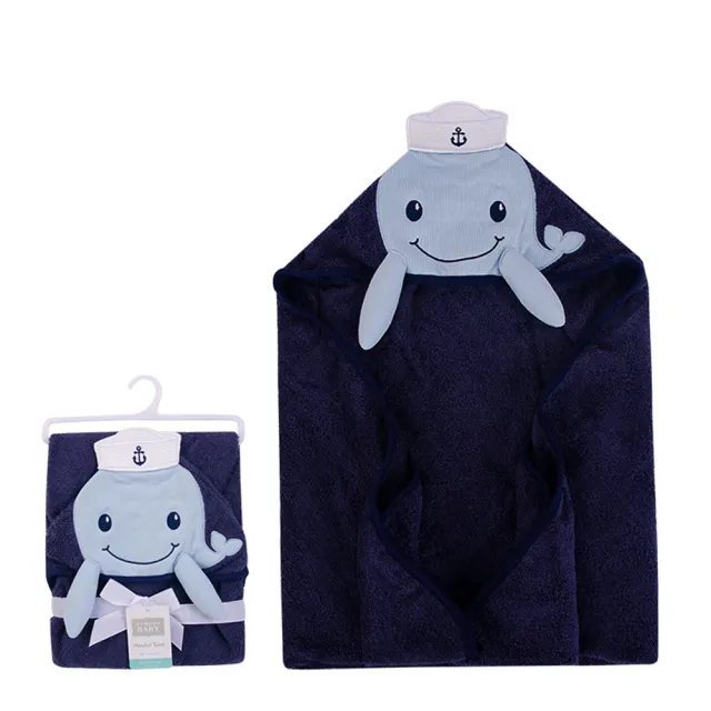 【Luvable Friends 甜蜜寶貝】100% 純棉嬰幼兒動物造型連帽浴巾/包巾_藍色鯨魚(LF00346)