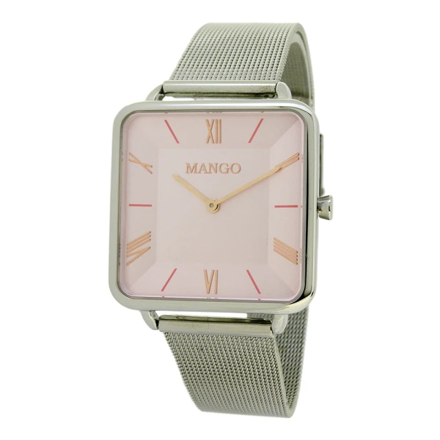 【MANGO】時尚方型超薄腕錶-MA6750L-10(粉紅色/32mm)