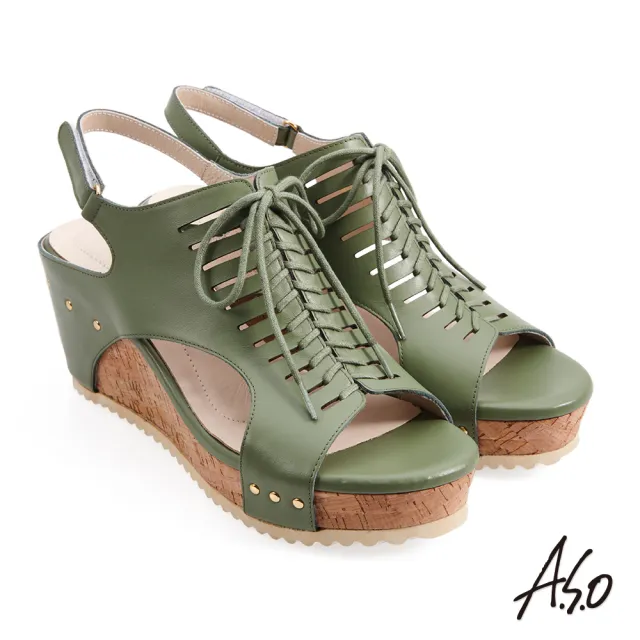 【A.S.O 阿瘦集團】流行時尚 健步美型沖孔簍空厚底涼鞋(綠)