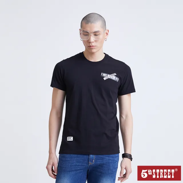 【5th STREET】男裝 短t 短袖 上衣 t恤 TEE logo 棉質 黑色(570846)
