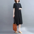 【米蘭精品】連身裙短袖洋裝(休閒寬鬆典雅黑色女裙子73xz10)