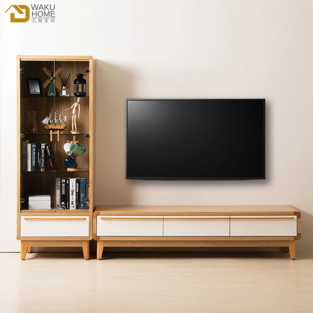 【WAKUHOME 瓦酷家具】Innis 8.2尺L電視櫃+展示櫃 B001-326+328