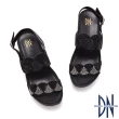 【DN】涼鞋_電雕造型水鑽點綴舒適楔型涼鞋(黑)