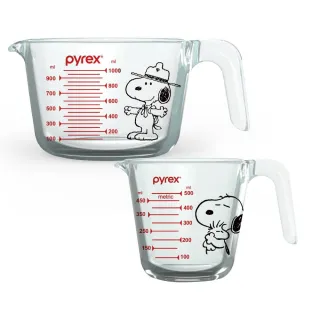 【CorelleBrands 康寧餐具】Pyrex Snoopy 單耳量杯兩入組(500ml/1000ml)