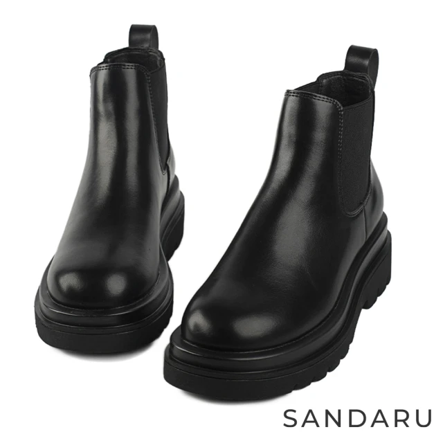 SANDARU 山打努 短靴 鬆緊彈布厚底切爾西靴(黑)