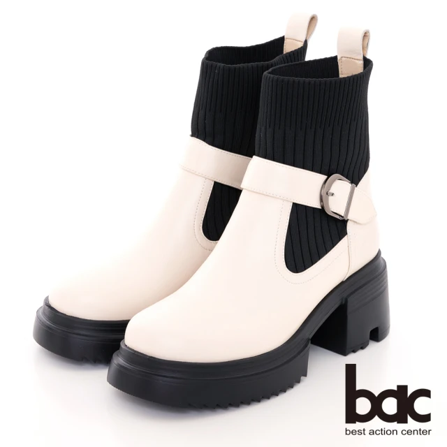 【bac】配色異材質後底短靴(米白)