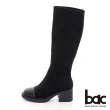 【bac】寬楦頭異材質拼接粗跟彈力長靴(黑色)