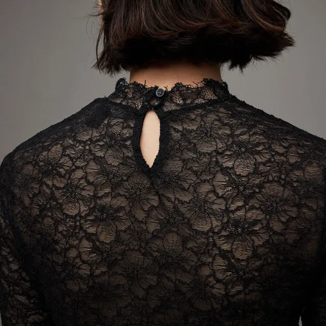 【ALLSAINTS】FRANCESCO 蕾絲長袖上衣Black WM063Z(修身版型)