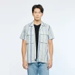 【JEEP】男裝 休閒條紋短袖襯衫(淺灰藍)
