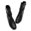 【GDC】輕量舒適真皮抓皺釦環楔型秋冬中筒靴-黑色(328659-00)