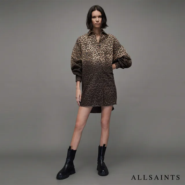 【ALLSAINTS】LILY 印花短洋裝ANIMAL BROWN WD162Z(寬鬆版型)