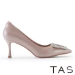 【TAS】奢華水鑽牛皮尖頭美型高跟鞋(粉色)