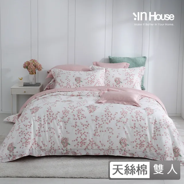 【IN-HOUSE】80支天絲棉兩用被床包組-薄紅繁花(雙人)