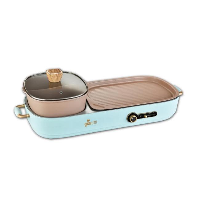 Giaretti 珈樂堤義大利 GT-MFM36 電烤盤，專為2人份設計，採用不沾塗層合金內鍋，輕鬆清潔不黏鍋。尺寸655x250x210mm，重量僅4.3kg，適合小型家庭使用。支援110V/60Hz電壓，功率1200~1400W，快速加熱烤肉、煎炒皆宜。藍色系與紅色系選擇，產地中國，享1年保固及BSMI R54919認證，安全可靠的義大利風格家電首選。