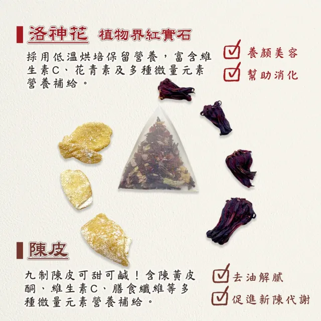 【蔘大王】陳皮洛神纖暢茶包X4組（6gX10入/組）(打擊油膩 幫助消化 使排便順暢 小資養生茶包)