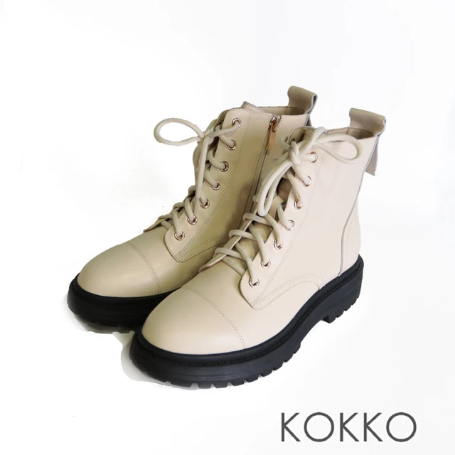 KOKKO 集團KOKKO 集團 率性氣場圓頭厚底綁帶馬汀靴(米白色)
