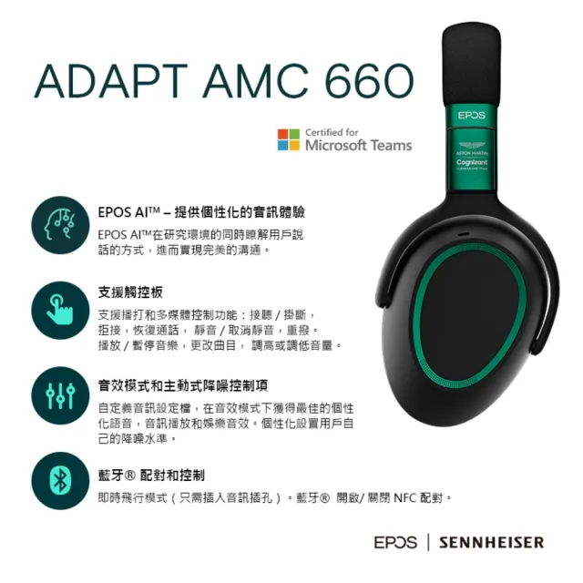 【EPOS】ADAPT 660 AMC F1奧斯頓馬丁ASTON MARTIN車隊限定聯名款無線藍牙抗噪耳機(無線藍牙耳機)