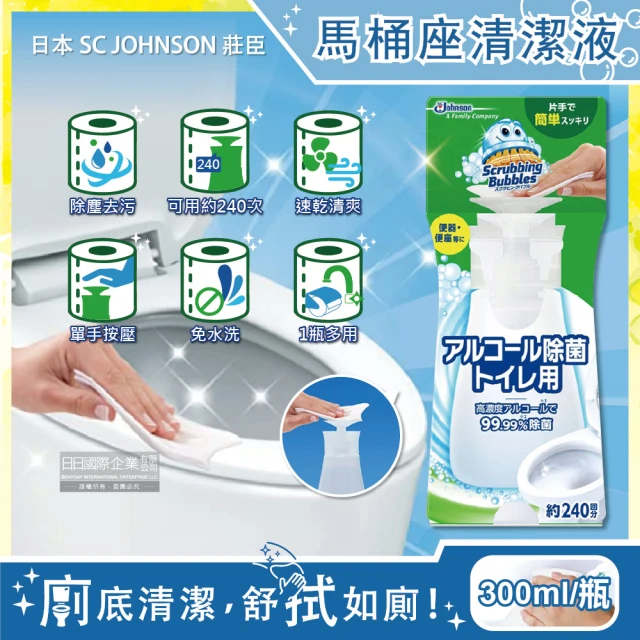 日本SC JOHNSON莊臣 浴廁高濃度瞬效潔淨馬桶座墊清潔液300ml/白色瓶(門把便盆衛生紙)