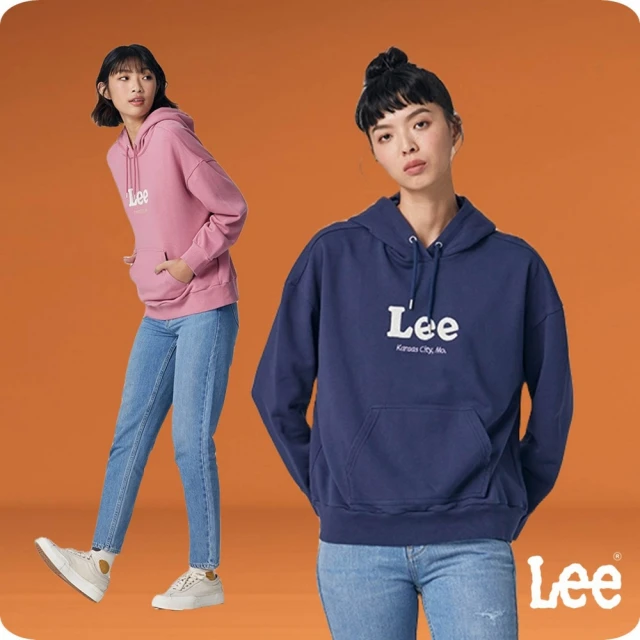 Lee 女裝 長袖帽T / 胸前 毛巾繡 大LOGO 共2色 Oversized版型(LB330033742 / LB330033732)