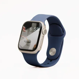 【General】Apple Watch 錶帶 9/8/7/6/5/4/3/2/1 簡約舒適防水矽膠壓扣運動錶帶(星空藍)