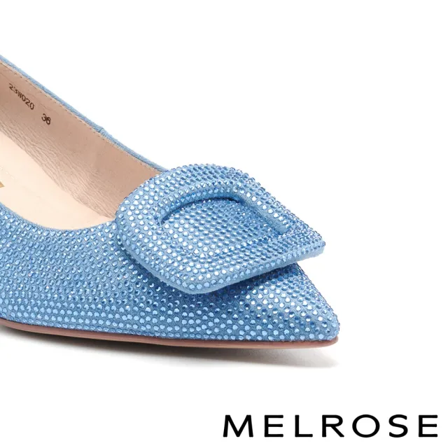 【MELROSE】美樂斯 奢華美學方釦水鑽麂布尖頭高跟鞋(藍)