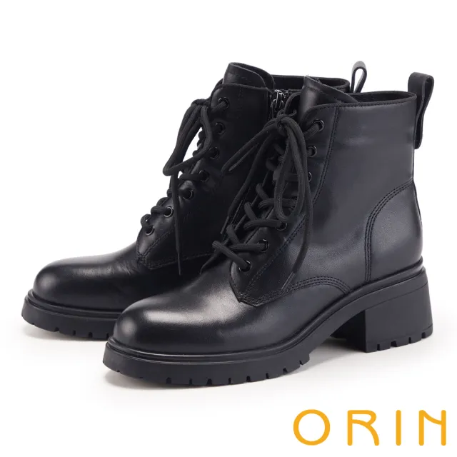 【ORIN】真皮拉鍊綁帶馬丁靴(黑色)