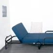 【Simple Life】一把手省力收納折疊床透氣網眼布藍色(行軍床 午休床 躺床 躺椅 收納床快速收納 附輪可移動)