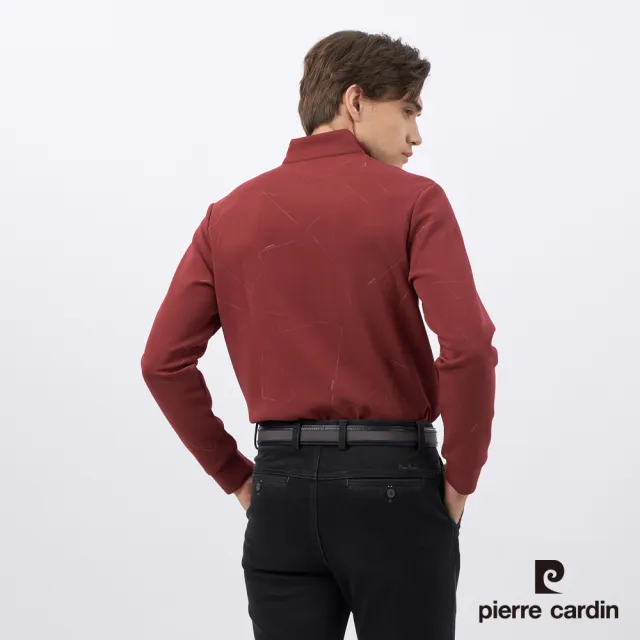 【pierre cardin 皮爾卡登】商務休閒 男款 高領印花長袖上衣-紅色(5235291-78)