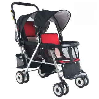 【YSF】鋁合金雙人雙向嬰兒推車-紅黑(MIT台灣製造)