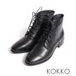 【KOKKO 集團】都會率性刷色真皮綁帶短靴(黑色)