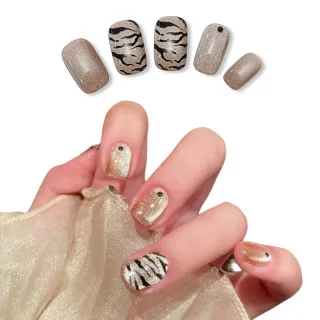 【Paula’s Nail 寶拉美甲】鑽飾重工 - 虎紋珠光（長）(指甲貼 光療指甲 美甲貼 指甲貼片 美甲貼片)