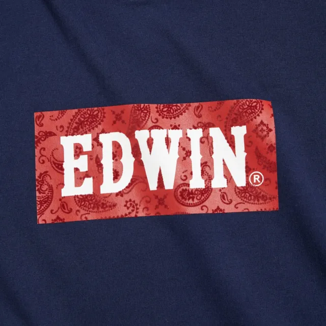 【EDWIN】男裝 佩斯里紋LOGO短袖T恤(丈青色)