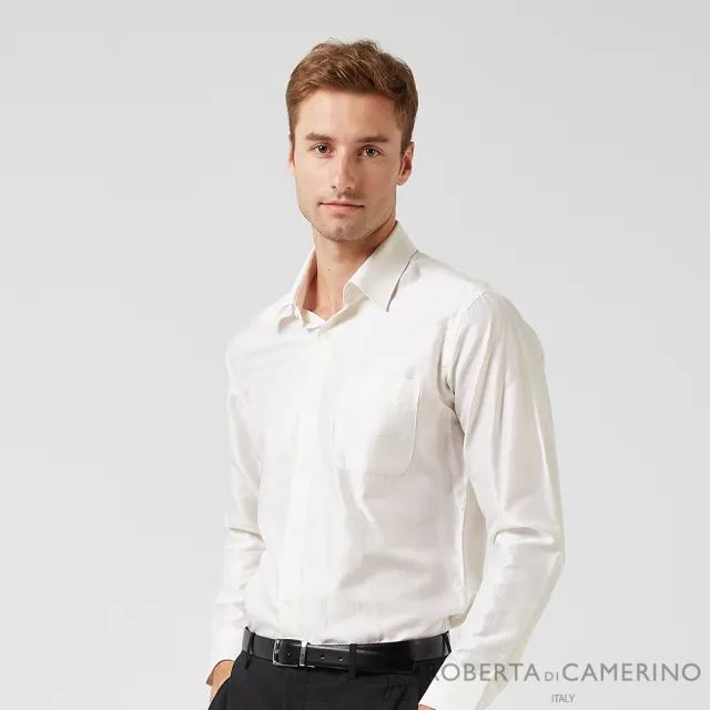 【ROBERTA諾貝達】日本素材 台灣製 內鍊優雅 紳士腰身嚴選長袖襯衫(米色)