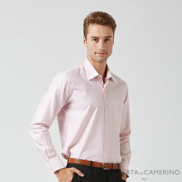【ROBERTA諾貝達】奧地利素材 台灣製 配色領剪裁 紳士嚴選長袖襯衫(粉)
