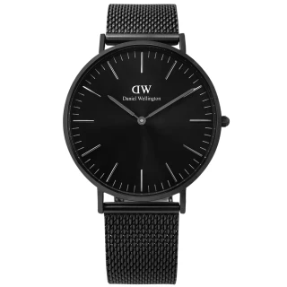 【Daniel Wellington】CLASSIC MESH ONYX BLACK 經典米蘭編織不鏽鋼手錶 鍍黑 40mm(DW00100632)