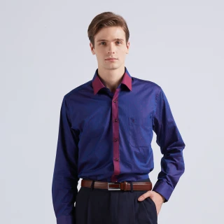 【ROBERTA 諾貝達】商務襯衫 印度素材 純棉修身版 絲的光澤長袖襯衫(藍)