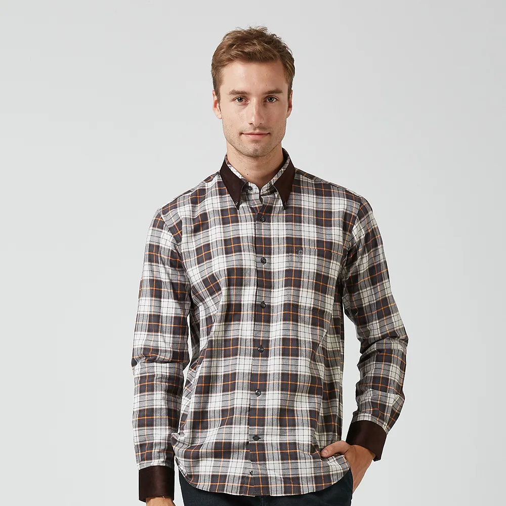 【ROBERTA諾貝達】德國素材 台灣製 品味雅緻 純棉長袖襯衫(咖啡)