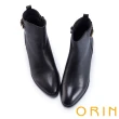 【ORIN】經典皮帶釦環真皮粗跟短靴(黑色)
