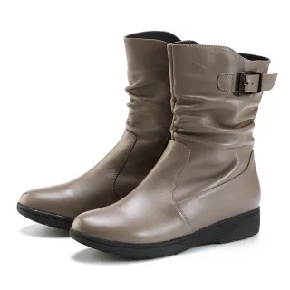 【ORIN】真皮抓皺皮釦拉鍊厚底中筒靴(可可灰)