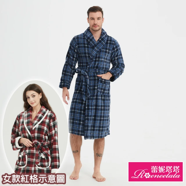 蕾妮塔塔 蘇格蘭格紋 極暖超柔軟水貂絨女性長袖睡袍(R292