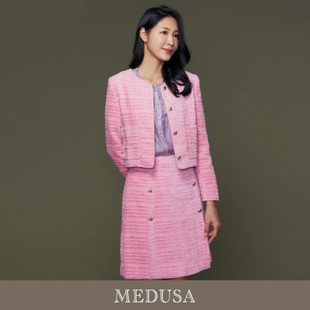 MEDUSA 曼度莎 現貨-粉紅絨布小香風外套（M-XL）｜西裝外套 小香風套裝外套 冬新品(201-5030A)