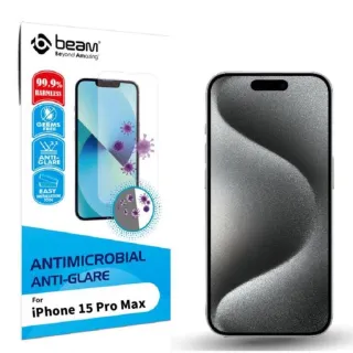 【BEAM】iPhone 15 Pro Max 6.7” 抗病菌+抗眩光螢幕保護貼(超值2入裝)