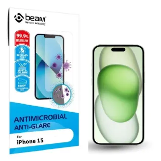 【BEAM】iPhone 15 6.1” 抗病菌+抗眩光螢幕保護貼(超值2入裝)