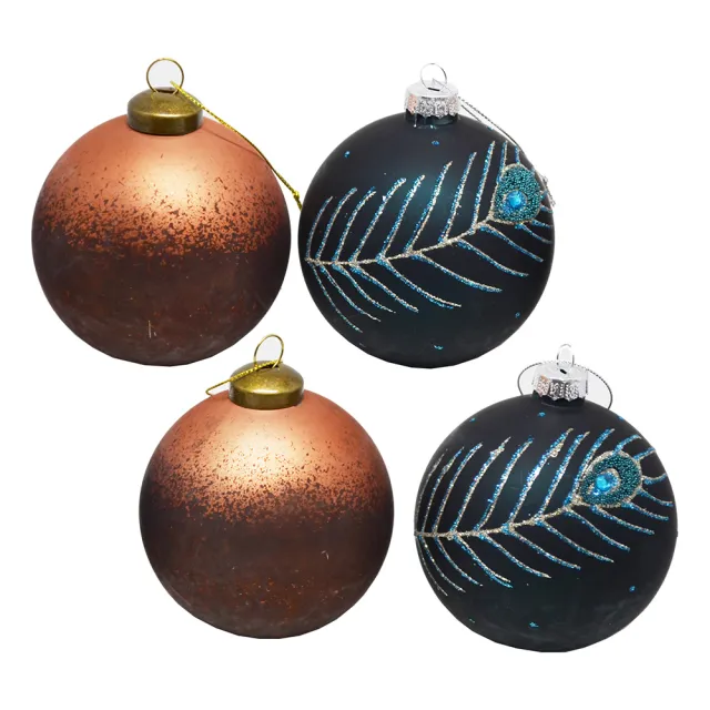 【YU Living 信歐傢居】漸層玻璃聖誕裝飾球四件組 聖誕掛件(2色/紅色/藍色)