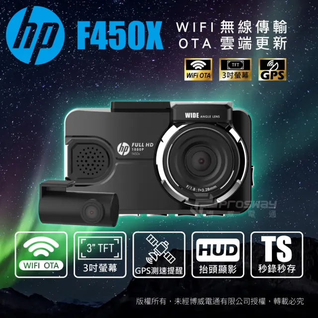 【HP 惠普】F450x GPS 行車紀錄器 WIFI(支援OTA雲端韌體更新/贈32G記憶卡)