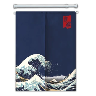【Dido home】日式風格 浮世繪海浪造型 創意門簾-含伸縮桿(HM273)